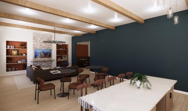 a room with tables and chairs