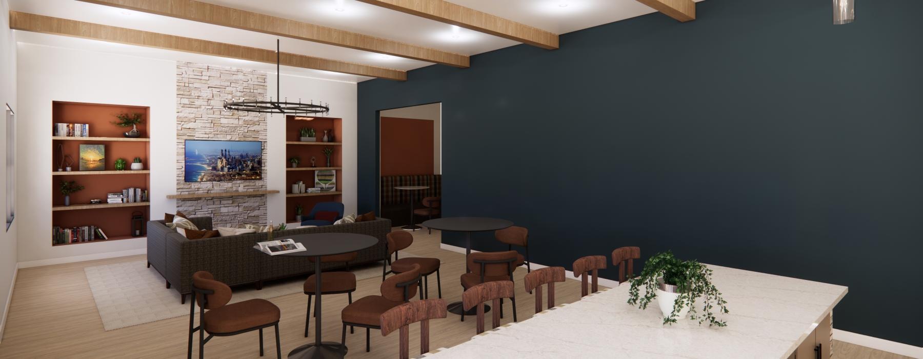 a room with tables and chairs