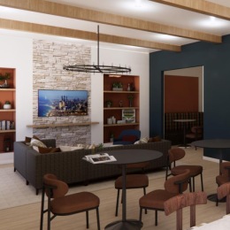 a room with tables and chairs